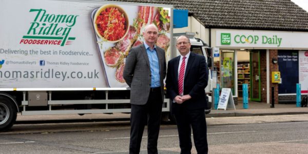 (2)Roger Grosvenor (r) Joint Chief Executive At East Of England Co Op And Justin Godfrey (l) Managing Director At Thomas Ridley Foodservice Celebrate The Success Of Sourced Locally